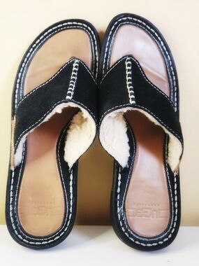 UGG Black Suede Shearling Slide Sandals
